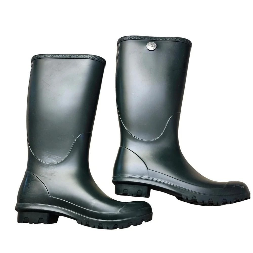 UGG Shelby Matte Tall Hunter‎ Green Rain Boots Women's Sz 7 shearling insoles